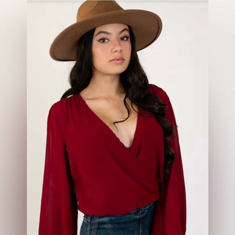Joyfolie Mia Joy Bodysuit Blouse Cranberry (Women Size M)
